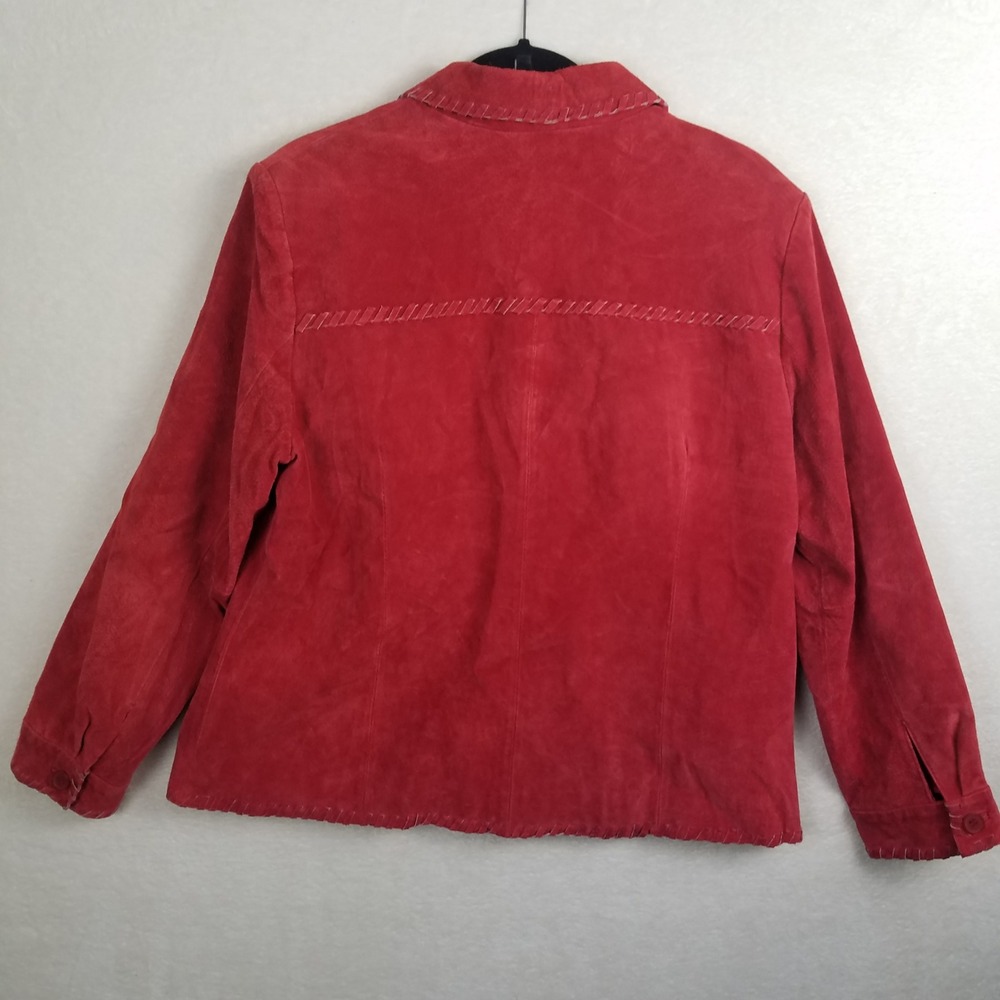 Brandon Thomas Red Suede Leather‎ Jacket Women PL Whipstitch Detail - Picture 3 of 10